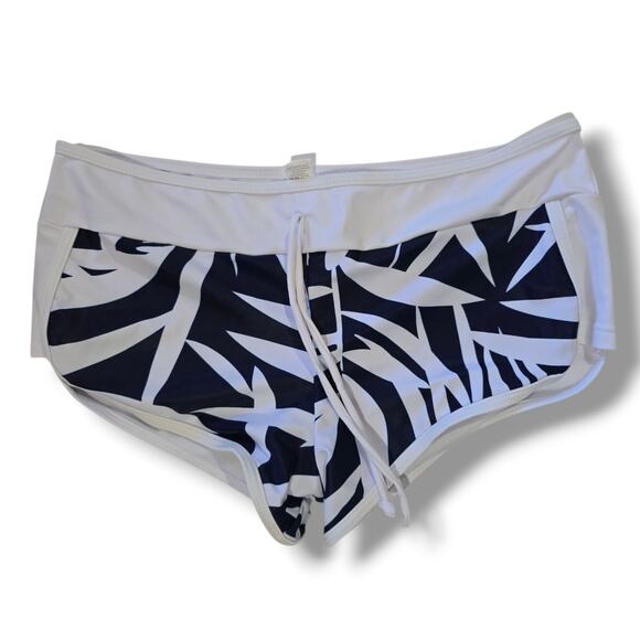 Women’s Black & White Tropical Print Drawstring Swim Shorts – Size Large - Picture 1 of 7